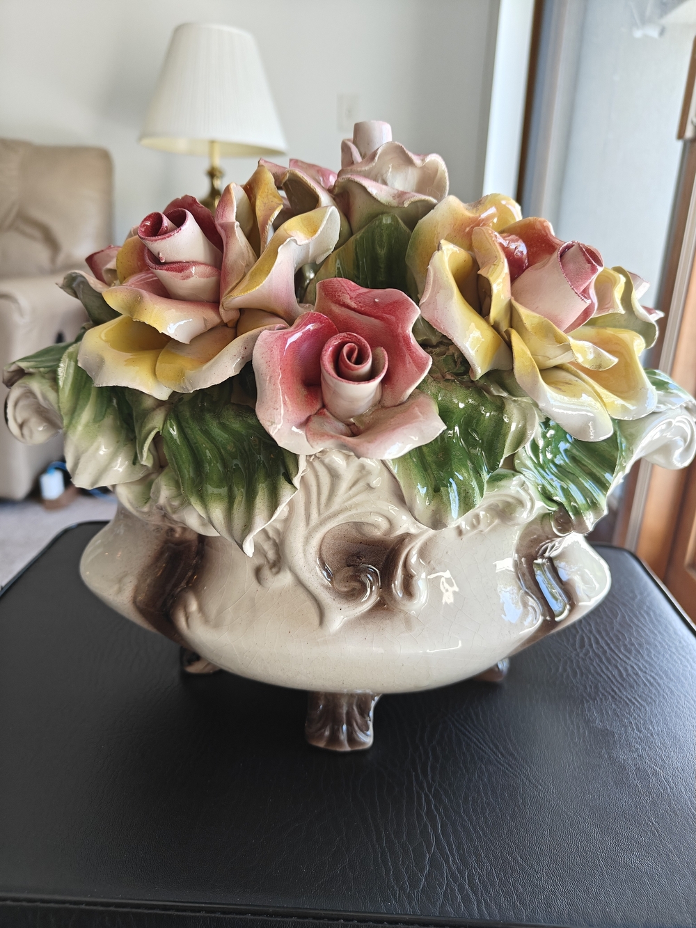 Capodimonte Porcelain Hand Painted Floral Centerpiece